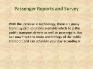 Passenger Reports and Survey