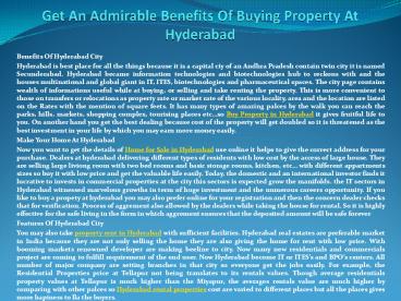 Get An Admirable Benefits Of Buying Property At Hyderabad