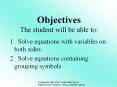 Solving Equations with Variables on Both Sides PowerPoint PPT Presentation