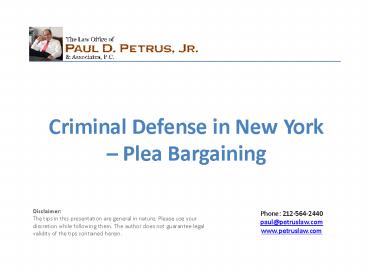 Criminal Defense in New York – Plea Bargaining