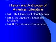 History and Anthology of American Literature