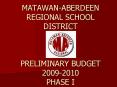MATAWAN-ABERDEEN REGIONAL SCHOOL DISTRICT  PRELIMINARY BUDGET 2009-2010 PHASE I PowerPoint PPT Presentation