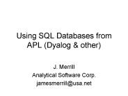 Using SQL Databases from APL (Dyalog