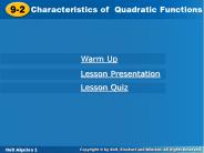 Characteristics of Quadratic Functions