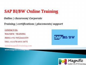 SAP BI/BW ONLINE TRAINING IN BANGALORE