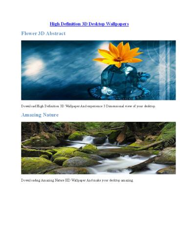 Download High Definition 3D Desktop Wallpapers.