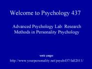 Welcome to Psychology 437