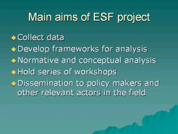 Main aims of ESF project