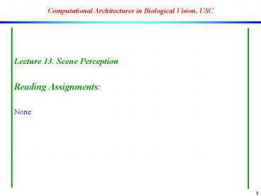 Computational Architectures in Biological Vision, USC
