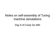 Notes on self-assembly of Turing machine simulations