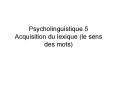 Psycholinguistique 5 Acquisition du lexique (le sens des mots) PowerPoint PPT Presentation