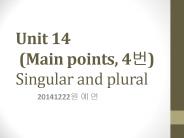 Unit 14 (Main points, 4?) Singular and plural
