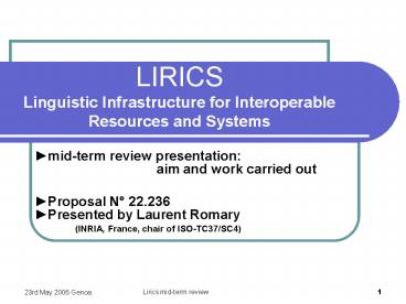 LIRICS Linguistic Infrastructure for Interoperable Resources and Systems