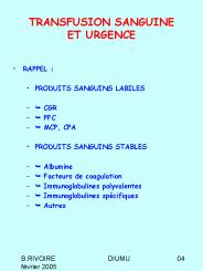 TRANSFUSION SANGUINE ET URGENCE