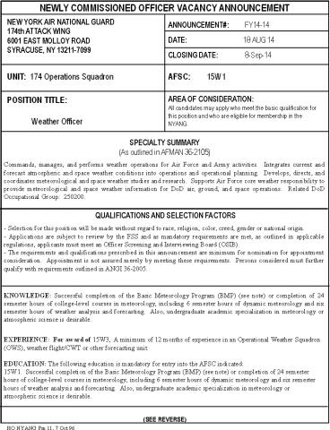 NEWLY COMMISSIONED OFFICER VACANCY ANNOUNCEMENT