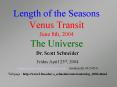Length of the Seasons Venus Transit June 8th, 2004 The Universe PowerPoint PPT Presentation