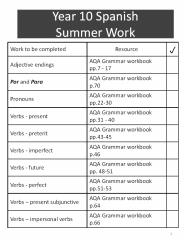 Year 10 Spanish Summer Work