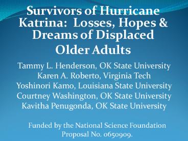 Survivors of Hurricane Katrina: Losses, Hopes