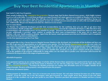 Buy Your Best Residential Apartments in Mumbai