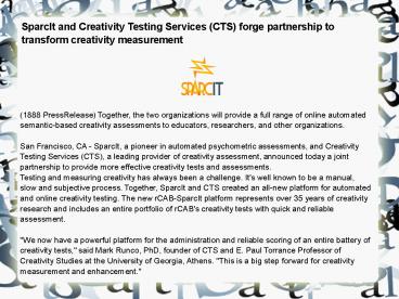 SparcIt and Creativity Testing Services (CTS) forge partnership