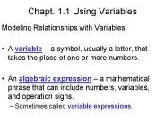Chapt. 1.1 Using Variables