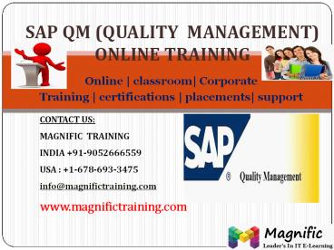 SAP QM ONLINE TRAINING IN UK