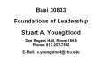 Busi 30833 Foundations of Leadership Stuart A. Youngblood Dan Rogers Hall, Room 166D Phone: 817-257-7562 E-Mail: s.youngblood@ tcu.edu PowerPoint PPT Presentation