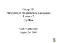 Comp 311 Principles of Programming Languages Lecture 2 Syntax PowerPoint PPT Presentation