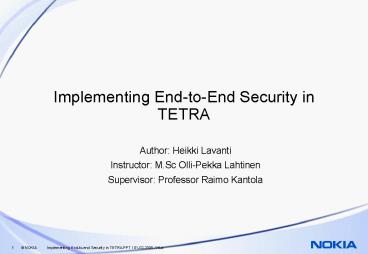 Implementing End-to-End Security in TETRA