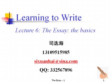 Lecture 6: The Essay: the basics