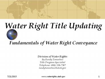 Water Right Title Updating Fundamentals of Water Right Conveyance