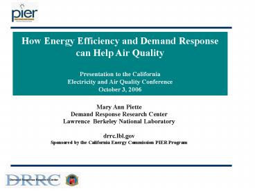 How Energy Efficiency and Demand Response can Help Air Quality