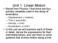 Unit 1: Linear Motion PowerPoint PPT Presentation