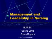 Management and Leadership in Nursing