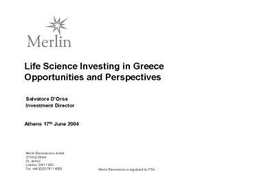 Life Science Investing in Greece Opportunities and Perspectives
