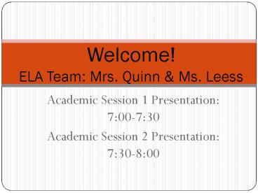 Academic Session 1 Presentation: 7:00-7:30