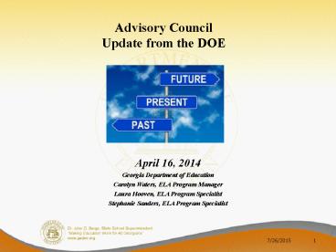Advisory Council Update from the DOE