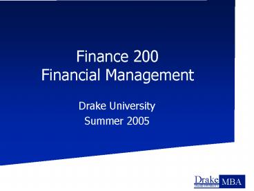Finance 200 Financial Management