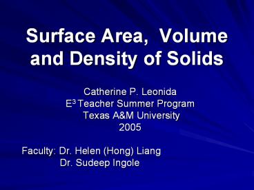 Surface Area, Volume and Density of Solids