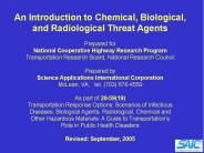 An Introduction to Chemical, Biological, and Radiological Threat Agents