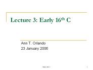 Lecture 3: Early 16th C