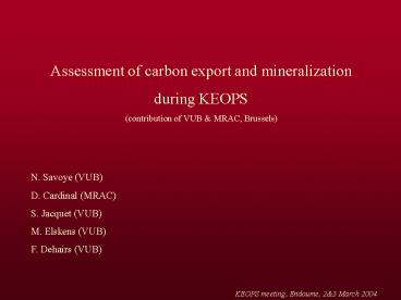 Assessment of carbon export and mineralization