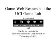 Game Web Research at the    UCI Game Lab