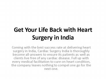 Get Your Life Back with Heart Surgery in India