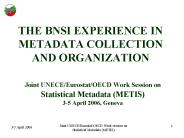 THE BNSI EXPERIENCE IN METADATA COLLECTION AND ORGANIZATION