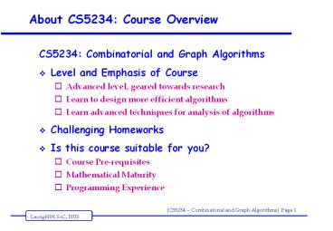 About CS5234: Course Overview