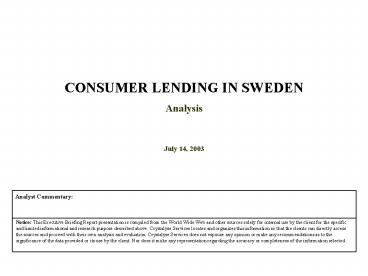 CONSUMER LENDING IN SWEDEN