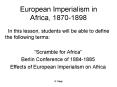 European Imperialism in Africa, 1870-1898 PowerPoint PPT Presentation