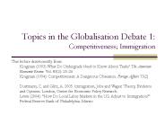 Topics in the Globalisation Debate 1: Competitiveness; Immigration