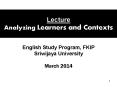 Lecture Analyzing Learners and Contexts PowerPoint PPT Presentation